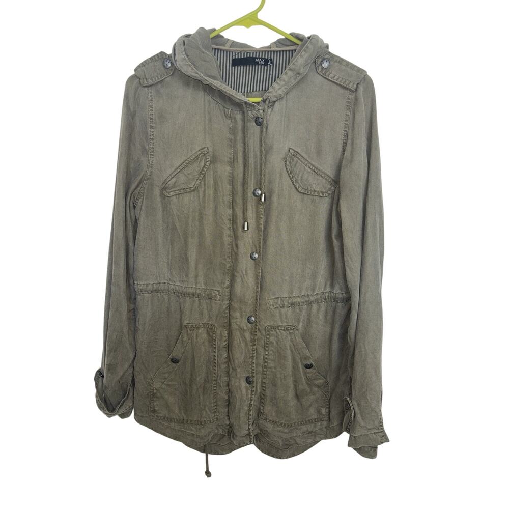 Max Jeans Olive Green Tencel Military Utility Jacket Small Cargo Hooded